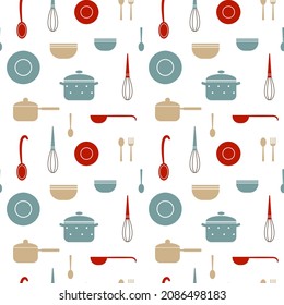 Seamless pattern with a kitchenware in a flat style.