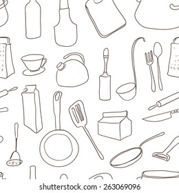 Seamless pattern with kitchenware. Vector illustration