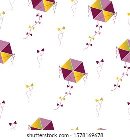 seamless pattern with kites in purple and yellow colors vector