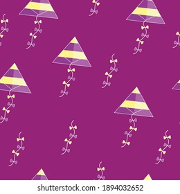 seamless pattern with kites in purple and yellow colors vector - purple background