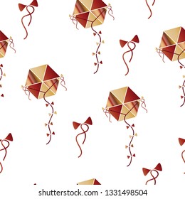 seamless pattern with kites in red and brown colors vector on white background