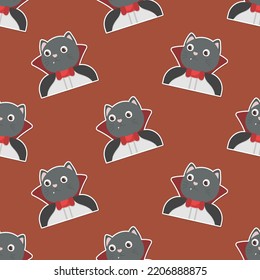 Seamless pattern of kitten with Halloween cartoon in flat style