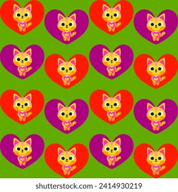 seamless pattern kitten with heart