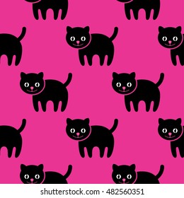 Seamless pattern. Kitten on a pink background.