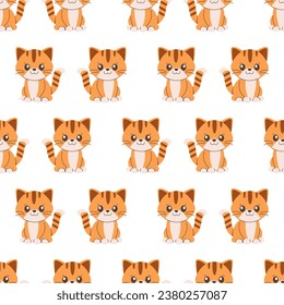 Seamless pattern of kitty, cat, kitten and hearts, cute