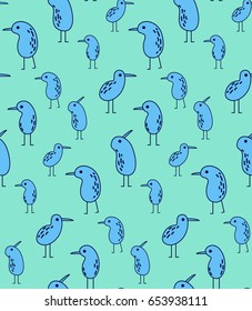 Seamless pattern with kiwi birds on a turquoise background