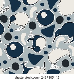 Seamless pattern with kiwi birds. Vector illustration.