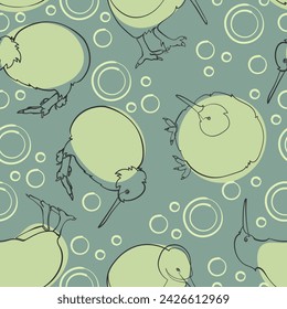 Seamless pattern with kiwi birds. Vector illustration.