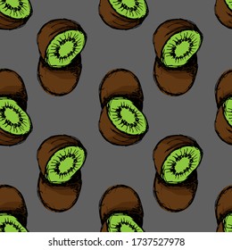 patrón ininterrumpido, kiwi en colores vivos, fondo con fruta en forma de doodle, adorno para papel y telas, papel de rayado