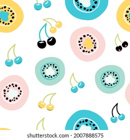 Seamless pattern with kiwi and  cherry fruits collection. Handrawn illustration Vector. good for printing. 