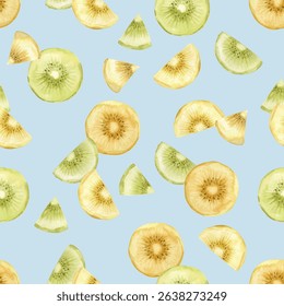 Seamless pattern of Kiwi fruit hand draw watercolor painted. Design for fabric, paper, and so on. The EPS file is vector and can be edited for background color.