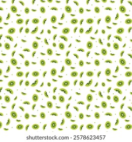 Seamless pattern with kiwi fruit on white background.