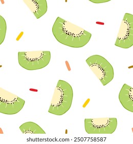 Seamless Pattern of Kiwi Fruit Slice Design on White Background