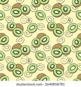 seamless pattern with Kiwi fruits hand drawing illustration design.