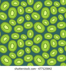 Seamless Pattern with Kiwi Fruits on Blue Background