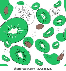 Patrón sin foco con frutos kiwi. Ilustración vectorial en el estilo de caricatura de doodle.