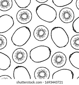 Seamless pattern with kiwi hand drawn fruits elements. Vegetarian wallpaper. For design packaging, textile, background, design postcards and posters.