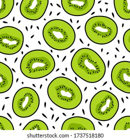 Seamless pattern with kiwi. Hand drawn vector illustration. Trendy texture for print, textile, packaging, banner, wallpaper.