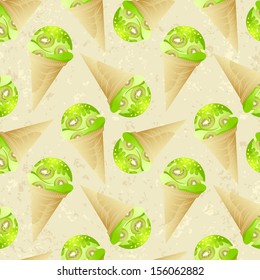 Seamless pattern with kiwi ice cream