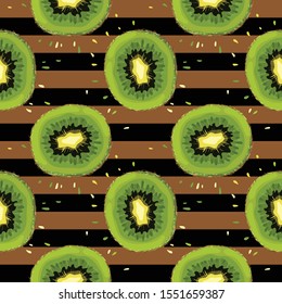 Seamless pattern with kiwi. Juicy half green kiwi. Bright background. Wallpaper, print, wrapping paper, banner, poster, promotional material. Vector illustration.