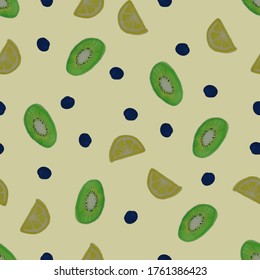 Seamless pattern with kiwi and lemons