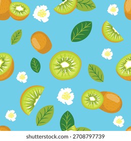 Padrão contínuo com kiwi no fundo azul