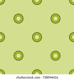Seamless pattern with kiwi on green background. Cute vector background. Bright summer fruits illustration.