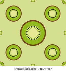 Seamless pattern with kiwi on green background. Cute vector background. Bright summer fruits illustration.