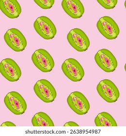 Seamless pattern with kiwi with outlines female labia. Vulva
