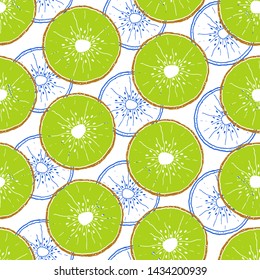 Seamless pattern with kiwi slices on white background. Fruits texture.It be perfect for fabric, wrapping, packaging, digital paper and more.