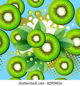 Seamless pattern with kiwi slices over colored background
