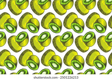 seamless pattern kiwi vector drawing