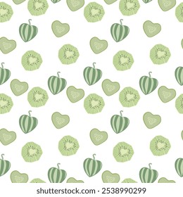 Patrón sin fisuras con corazones de kiwi y sandía