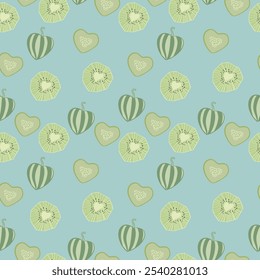 seamless pattern with kiwi and watermelon hearts