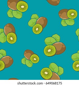 Seamless Pattern of Kiwifruit , Fruit Kiwi on Azure Background, Vector Illustration