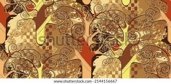 Seamless pattern in Klimt style. Suitable for fabric, mural, wrapping paper and the like