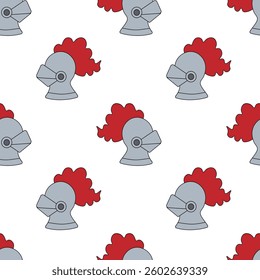 Seamless Pattern with Knight Helmet. Vector flat illustration.