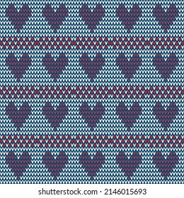 Seamless pattern knit hearts background. Design for background, carpet, wallpaper, clothing, wrapping, fabric, vector illustration design