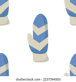 Seamless pattern of knitted bright mittens. Vector illustration.
Winter time. Winter gloves or woolen mittens. Icons for design. Interesting patterns and ornaments.