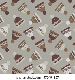 Seamless pattern with knitted hats. Lovely background for your design.