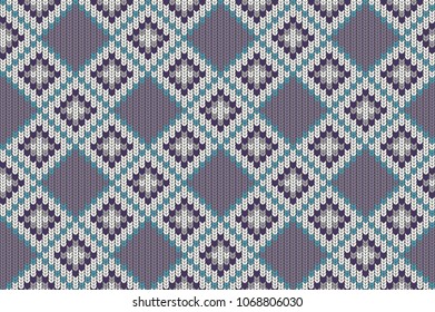 Seamless pattern with knitted imitation.
A simple geometric background. Vector illustration. Checkered pattern in the shape of a cage and a rhombus. Repeat of squares. Prints for fabric, design items.