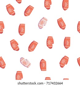 Seamless pattern with knitted mittens. 