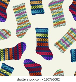 Seamless pattern with knitted socks