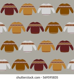 Seamless pattern with knitted sweaters. Lovely background for your design.