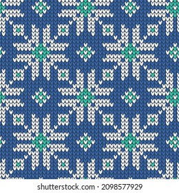 Seamless Pattern of Knitted White Snowflakes