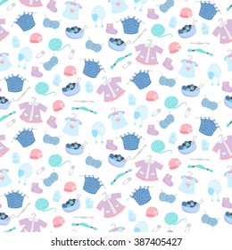 Seamless pattern with knitting for babies elements vector illustration