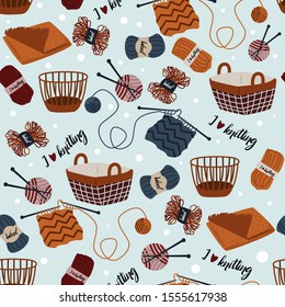 seamless pattern with knitting and basket - vector illustration, eps