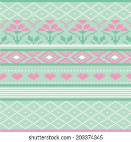 Seamless pattern for knitting and embroidery (flower). Pixel art. 