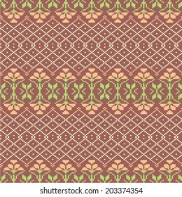 Seamless pattern for knitting and embroidery (flower). Pixel art. 