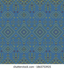 Patrón sin foco de tejido étnico tribal en el elemento de fondo azul y amarillo